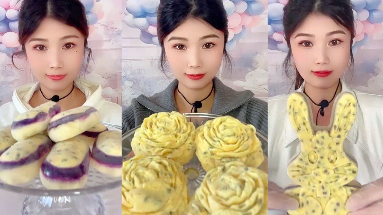Purple Cream Cakes with Rose Pastries and Bunny Jelly