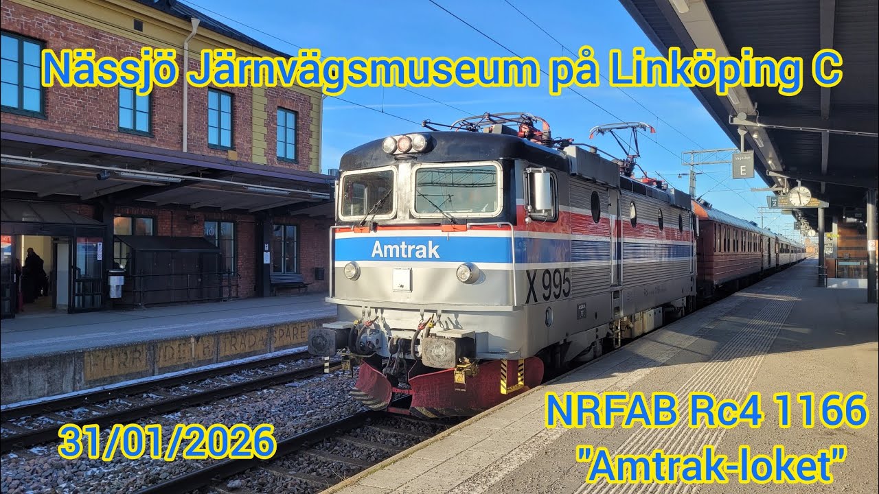 Nässjö Järnvägsmuseum på Linköping C med Amtrak-loket, 31/01/2026