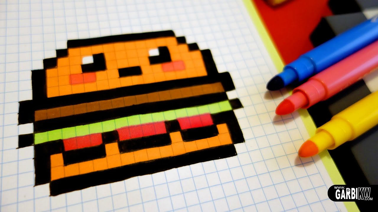 Handmade Pixel Art - How To Draw Kawaii Hamburger #pixelart #kawaii