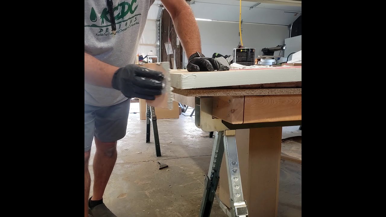 How to bondo a drop edge to prep for epoxy countertops! | KCDC Designs