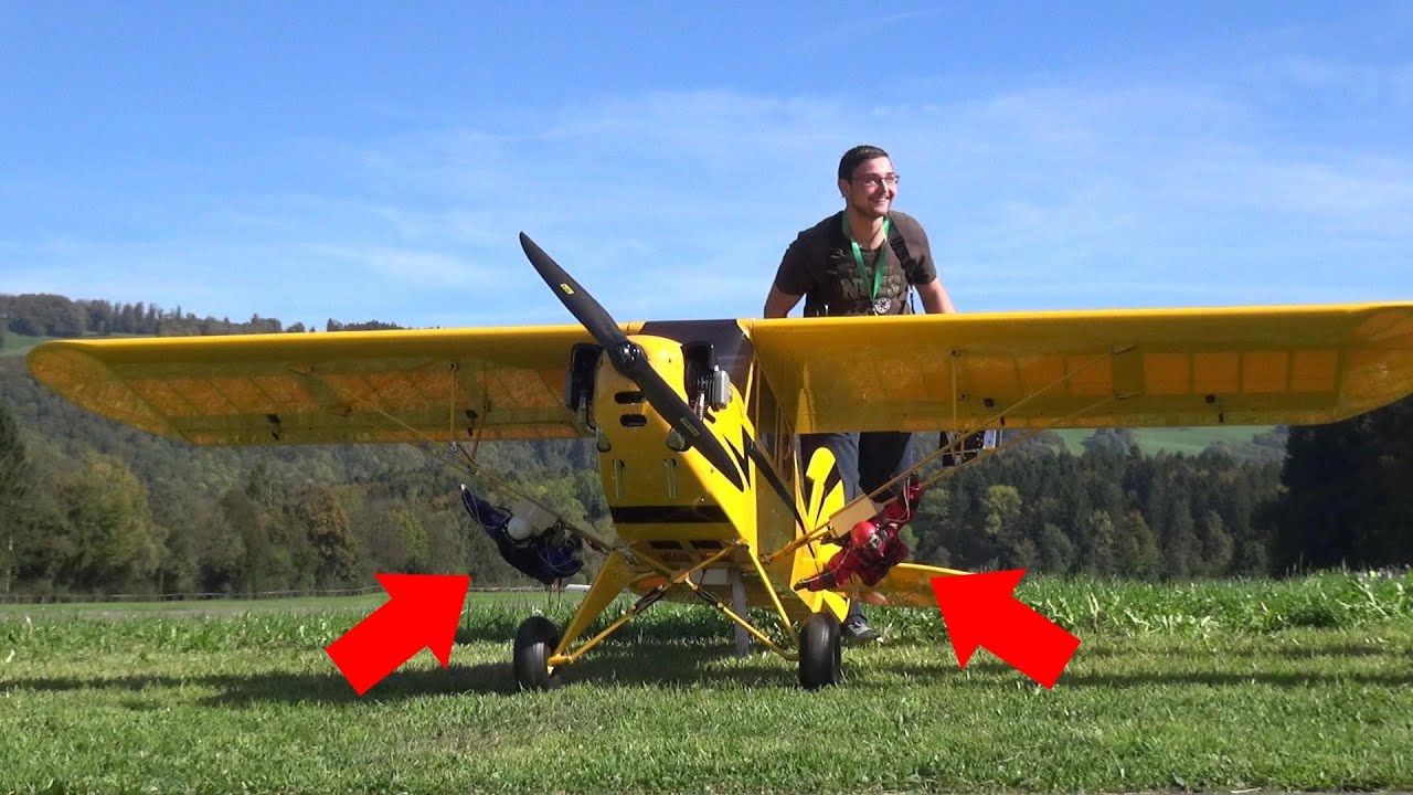 How many RC Parachute you see??? Remote controlled Sky Diver and a Giant Piper J5 CUB Cruiser