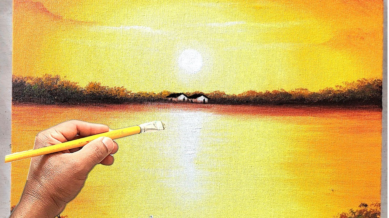 Como pintar paisagem por do sol Passo a passo / Pintura acrílica sobre tela