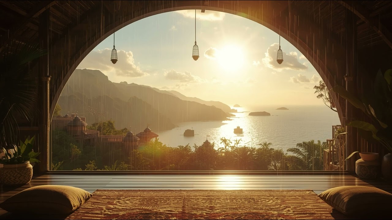 Ocean Sunrise Meditation | Tibetan Bowls & Gentle Rain for Calm, Healing & Relaxation