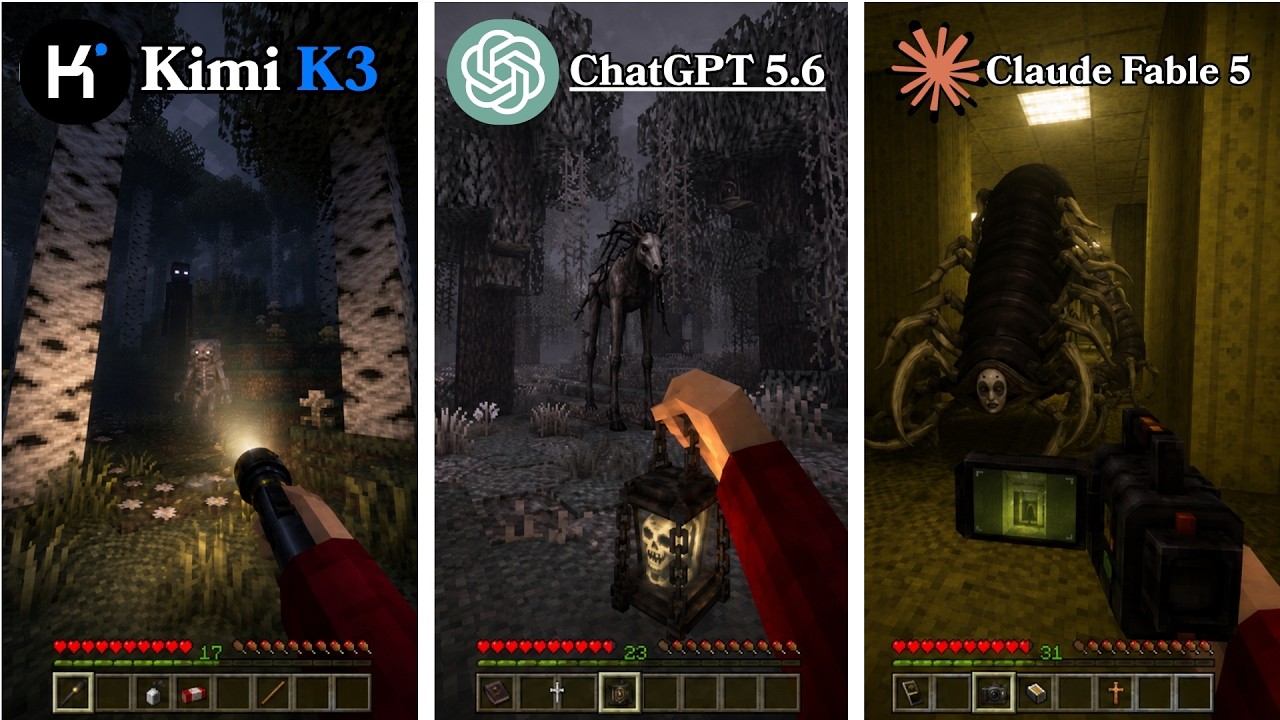 Kimi K3 vs ChatGPT 5.6 vs Claude Fable 5 Create a Minecraft Horror Mod from Complete Scratch