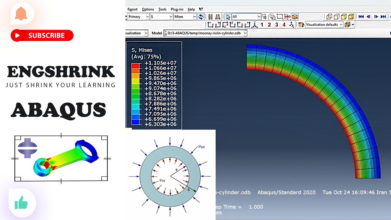 Hyperelastic Mooney-Rivlin cylinder under pressure - |Abaqus Tutorial|
