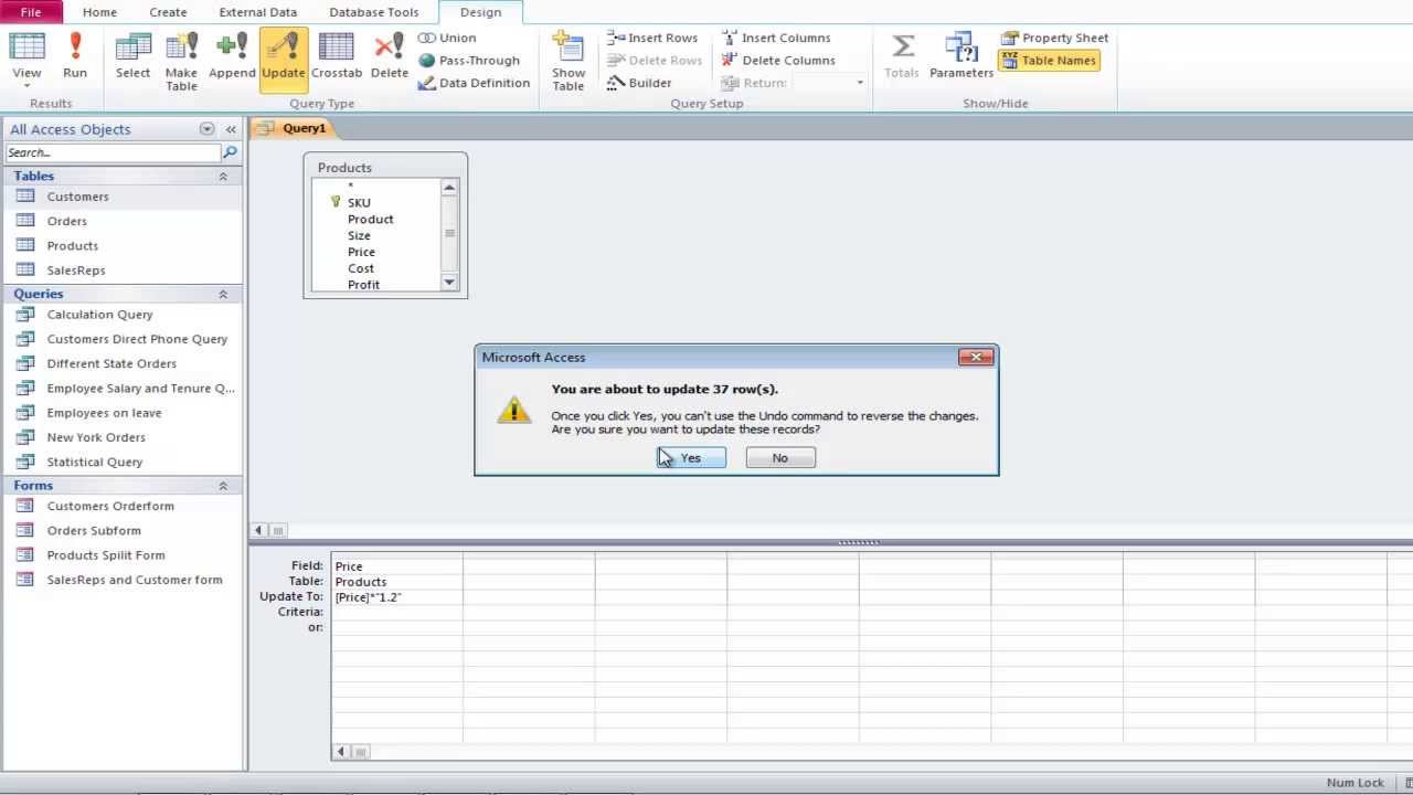 Как создать запрос на обновление в Microsoft Access