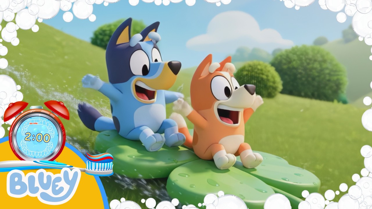 Таймер для чистки зубов Bluey на 2 минуты ко Дню Святого Патрика с музыкой, 2025 год.