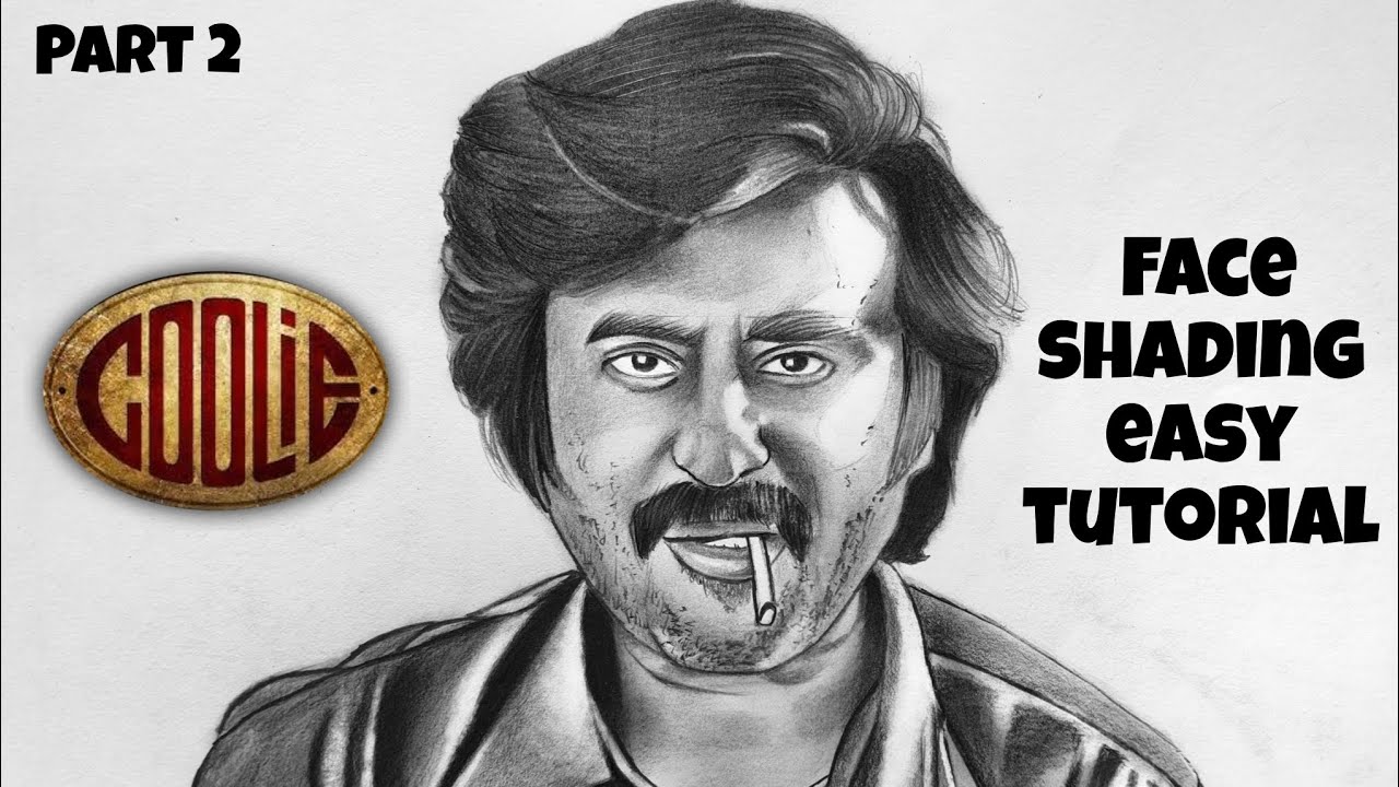Coolie Vintage Rajinikanth face pencil drawing step by step tutorial in tamil 