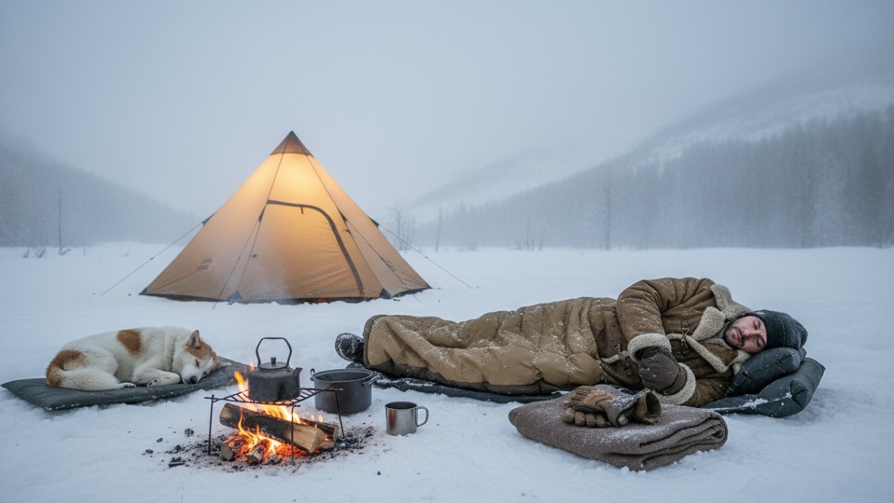 Misty Mountain Pass Camping with My Dog · Pyramid Inflatable Hot Tent · Waiting Dawn ASMR