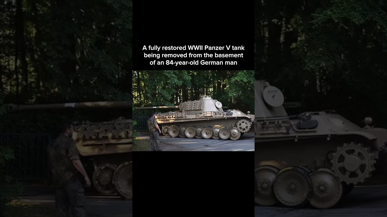 A fully restored WWII Panzer V tank being removed from the basement of an 84-year-old  German man