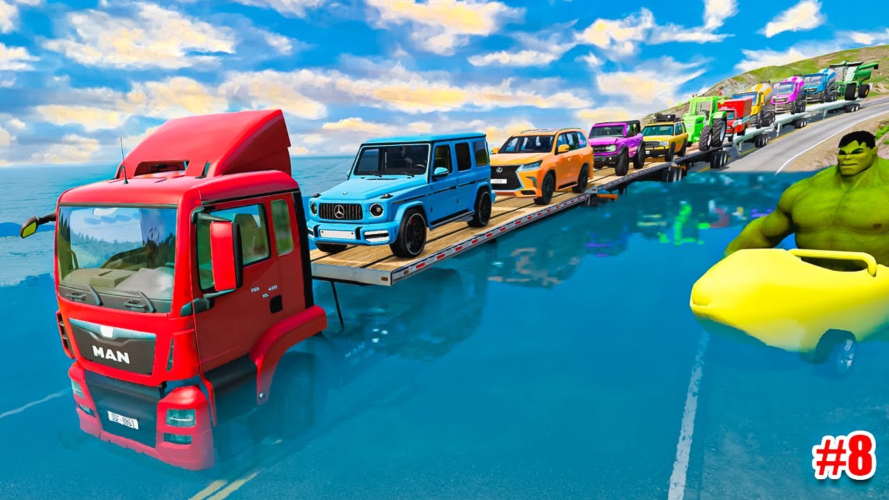 Flatbed Trailer McQueen | Lava Pothole vs Cars #8 | BeamNG Drive Crashes