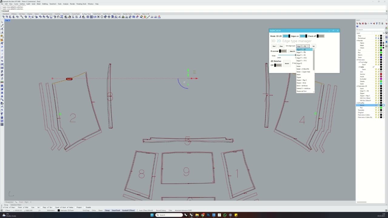 Using the 2D - 3D mode in Fabricator software for marine canvas