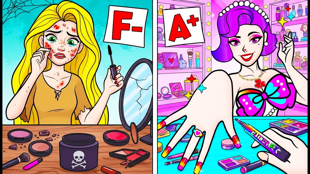 💖Paper Dolls💖 Pink vs Blue Princess | Blue Elsa Feels Jealous of Pink Princess - Rapunzel Family