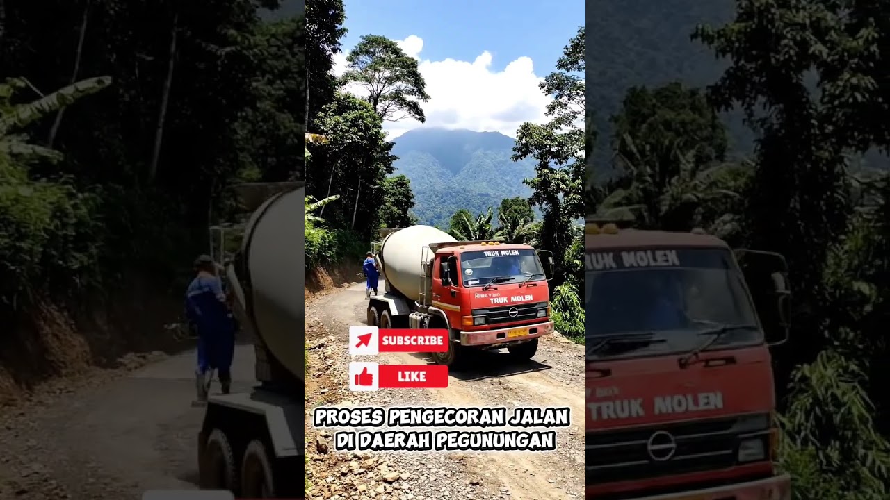 proses pengecoran jalan di daerah pegunungan #trukmolen #cement #mixertruck #viral #shorts