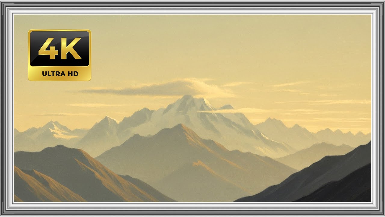Alpine Horizon in Soft Gold | Luxury TV Wallpaper Art for Executive Spaces