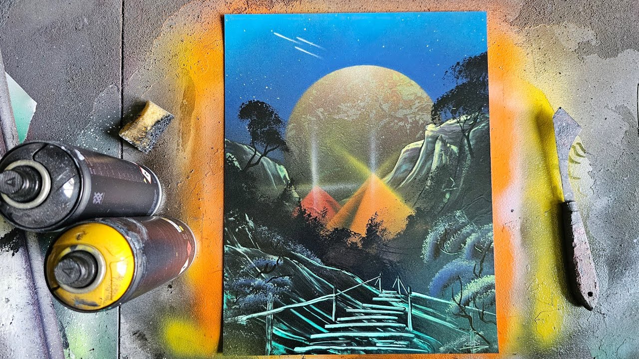 Glowing Pyramids Sci Fi Spray Paint Art Tutorial | Yip Yap Session