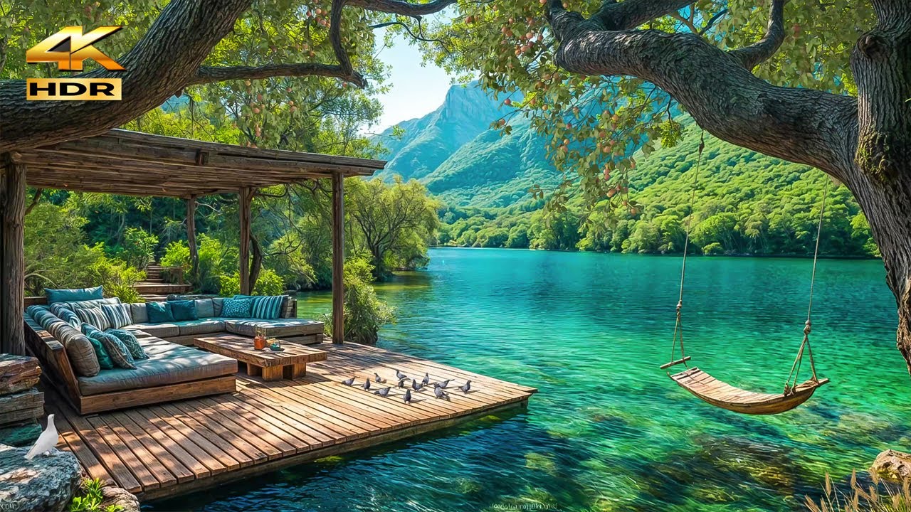 The ideal time to enjoy green space | 4K Stunning Lakeside Paradise with Floating Deck & Swing