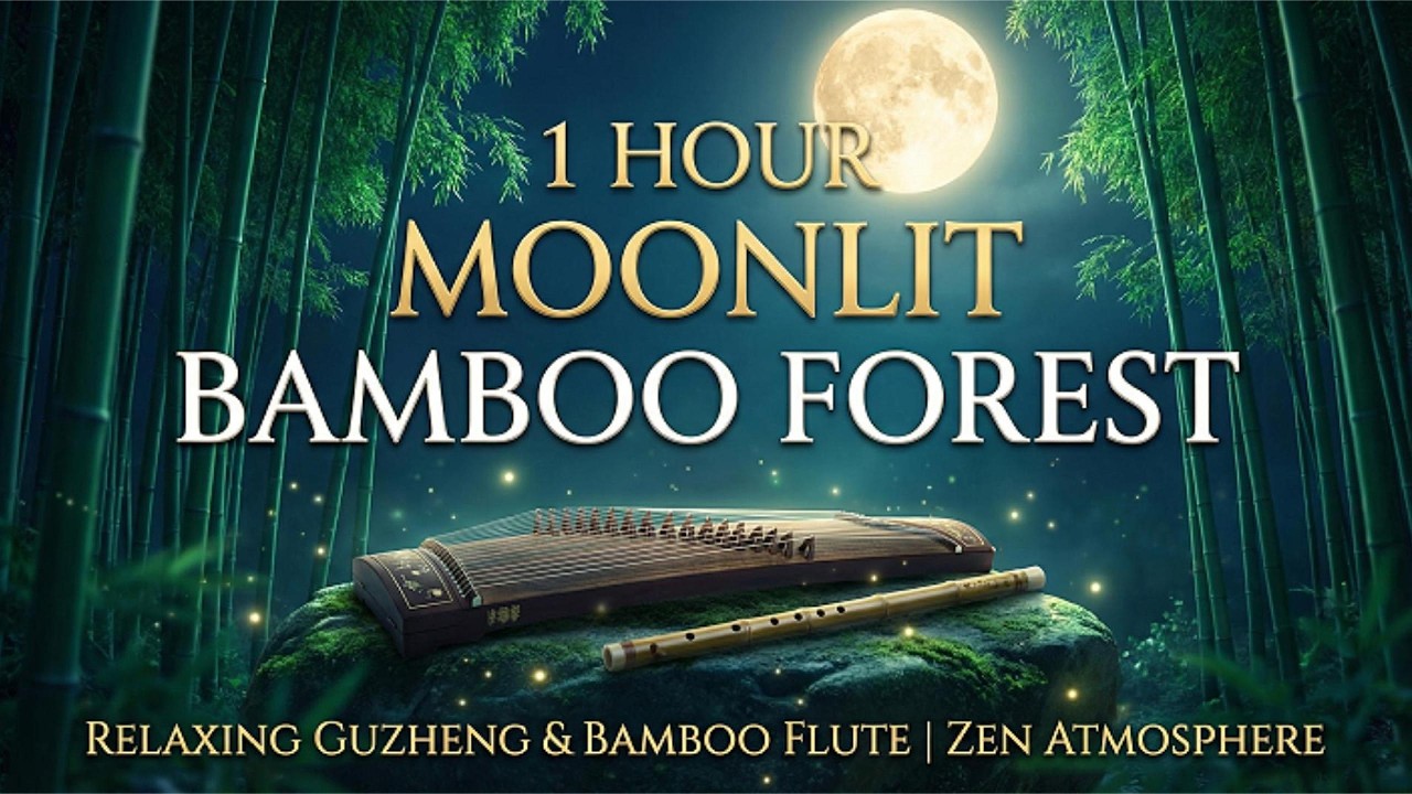 1 Hour Moonlit Bamboo Forest | Relaxing Guzheng & Bamboo Flute | Zen Guzheng Flute