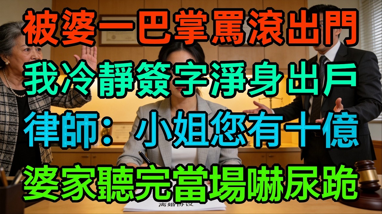 被婆婆一巴掌罵滾，我冷靜簽離婚！下秒律師開口：小姐您有 10 億身家，他們居然敢這麼對您？