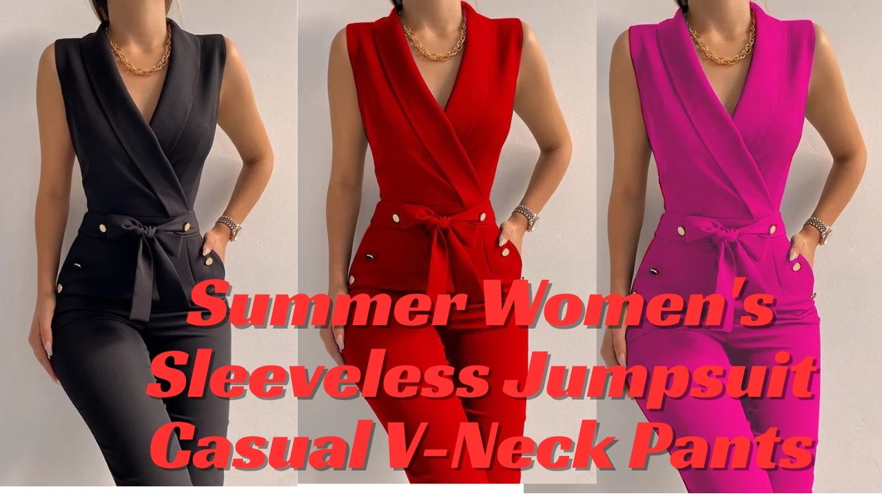 Summer Women's Sleeveless Jumpsuit Casual V-Neck Pants