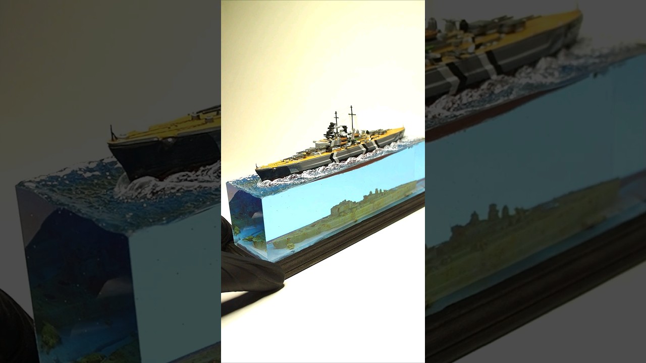 BISMARCK  Before and After Diorama. Watch Full Video ☝️☝️☝️#shorts #resinart #diorama #ww2 #art