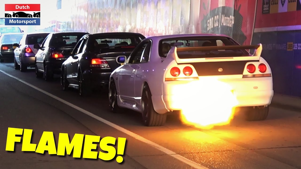 JDM Cars going CRAZY in TUNNEL! - BURNOUTS & Flames!