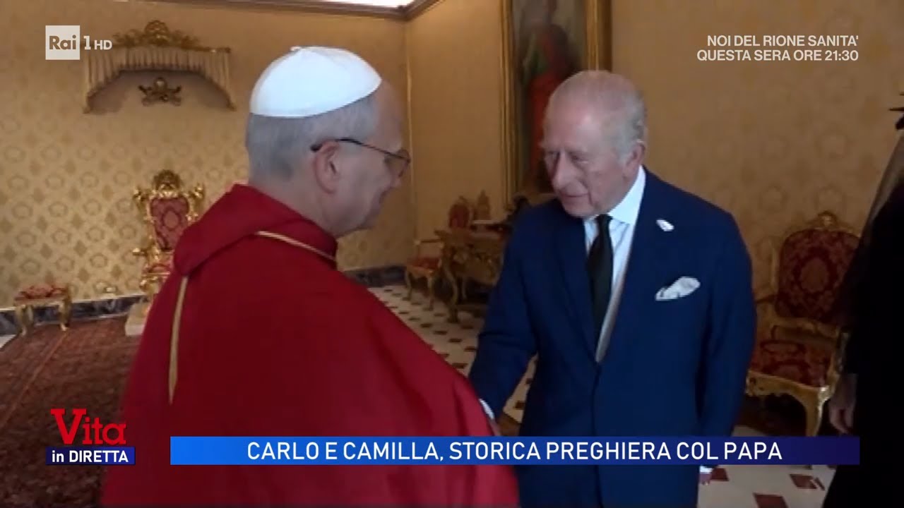 La preghiera di Papa Leone con Carlo III, Camilla con il velo nero - Vita in diretta 23/10/2025