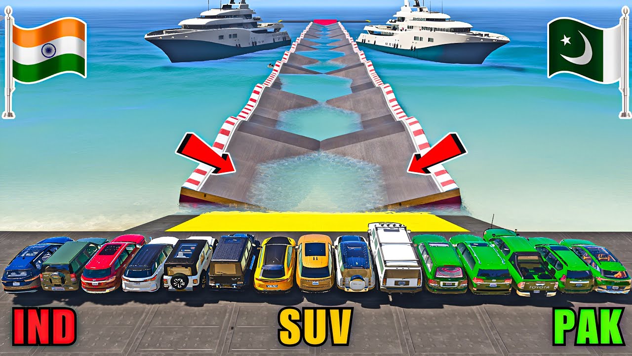 GTA 5 INDIA VS PAKISTAN VS LUXURY SUV CARS VS TILTED WATER BUMP RAMP CHALLENGE | Gta 5 Gameplay