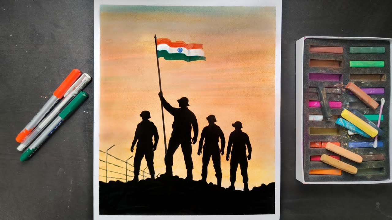 Indian Army Republic Day Drawing with soft Pastels and poster colour| 26 January Special drawing