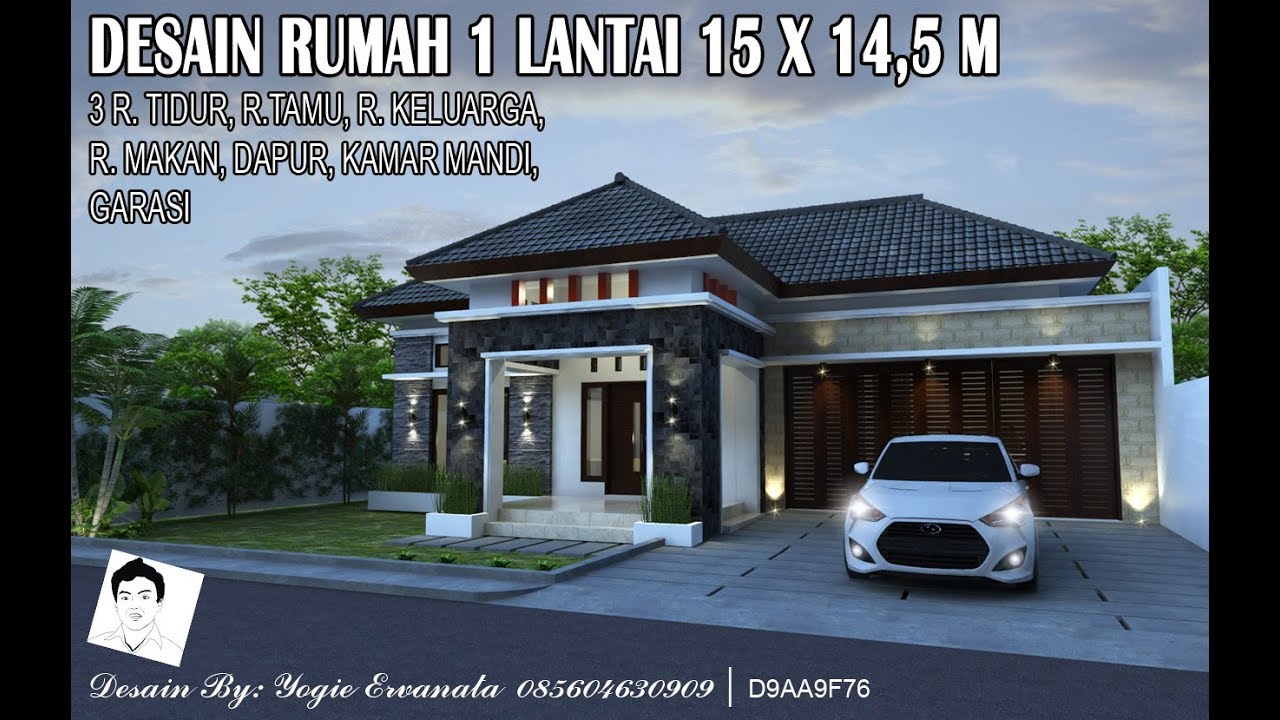DESAIN RUMAH UKURAN 15 x 14,5 M 3 RUANG TIDUR #1