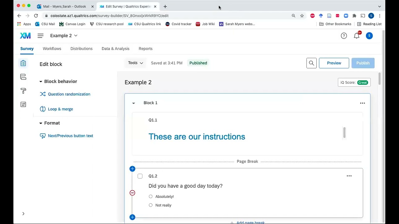 Qualtrics Tutorial 3   survey options, skip & display, pipe text, randomize, loop and merge