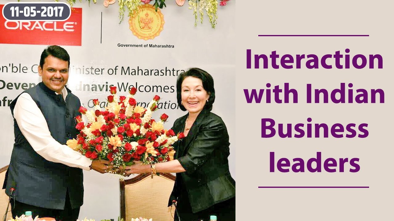 CM Devendra Fadnvis & Oracle CEO Safra Catz interacting with Indian Business leaders