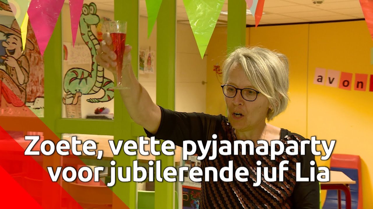 Groot slaapfeest op school want juffrouw Lia staat 40 jaar voor de klas