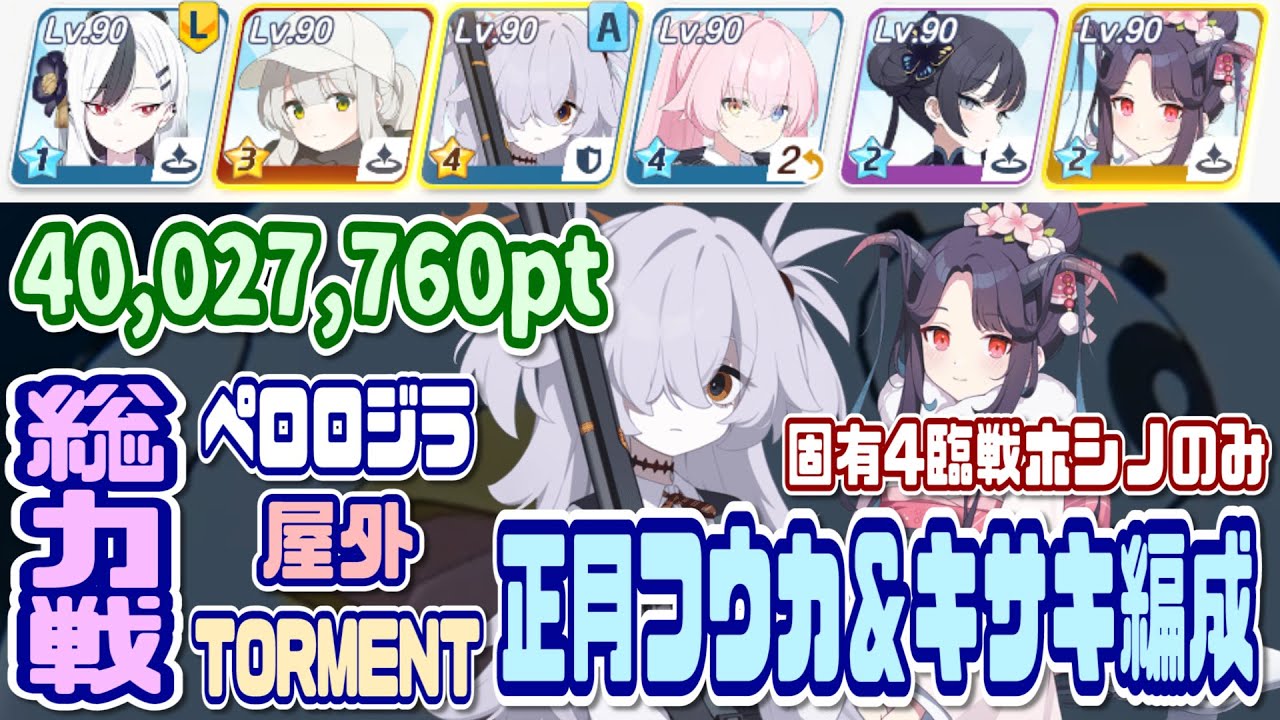 【ブルアカ】TORMENT：正月フウカ＆キサキ編成 総力戦ペロロジラ屋外1凸 40,027,760pt 【ブルーアーカイブ】