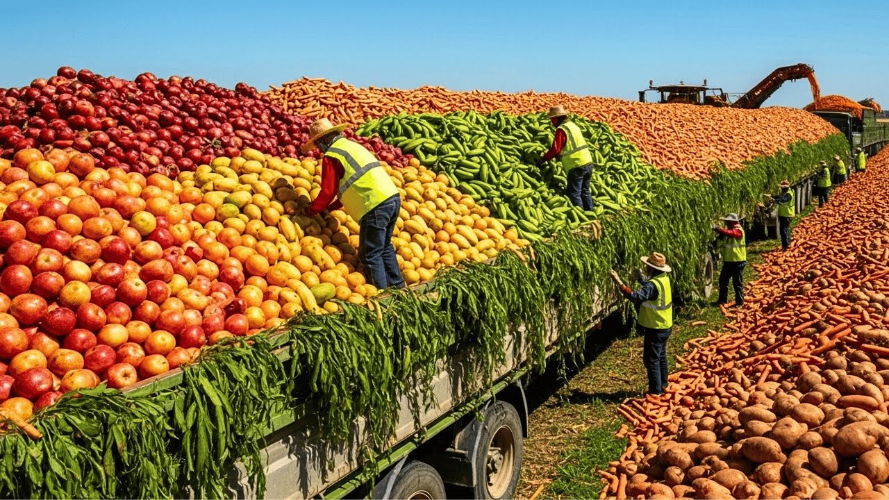 Unbelievable Harvest Race 2025 💥 How Farms Collect Millions of Tons of Produce Everyday