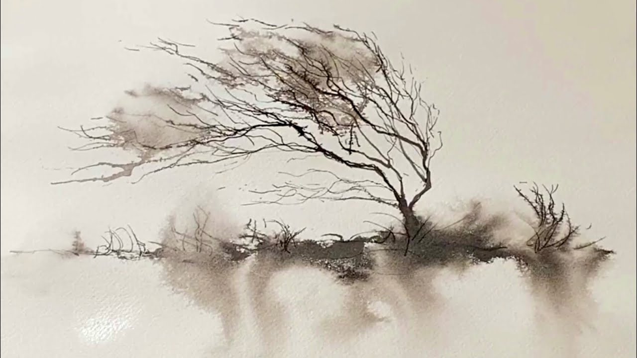 SIMPLE Beginner's 5 MINUTE Winter Trees Experiment! Watercolor ink landscape painting Tutorial demo