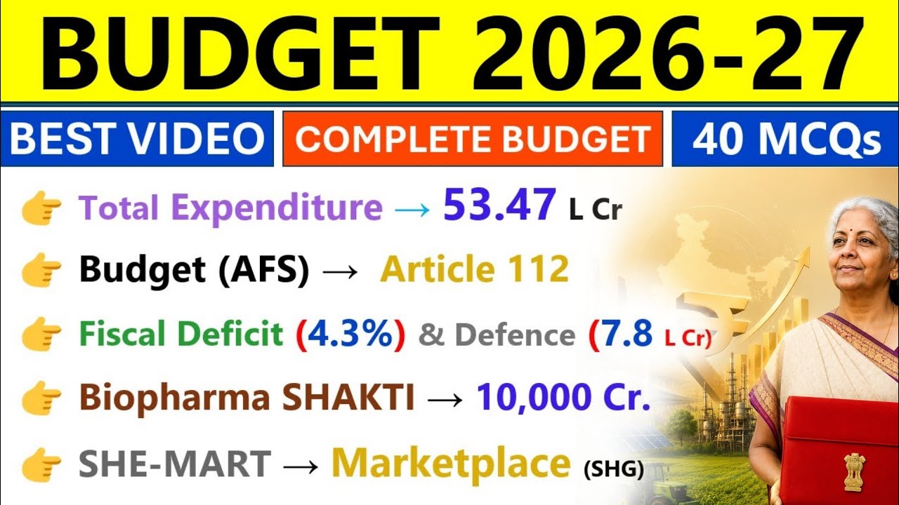 UNION BUDGET 2026-27 | BUDGET 2026 CURRENT AFFAIRS | बजट 2026-27 | BUDGET 2026 TOP MCQS | ECONOMICS