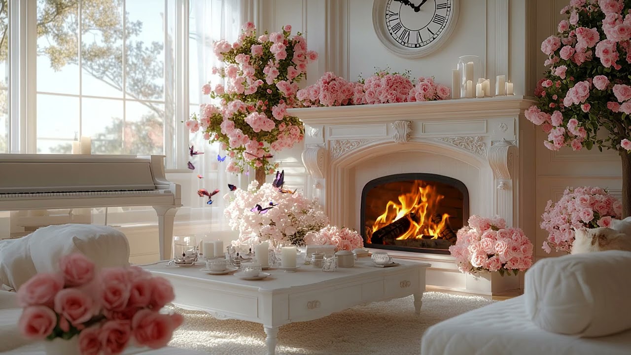 Morning Spring Vibes🌺Cozy Living Room with Smooth Piano Music to Relax, Study, Work, Calming Piano