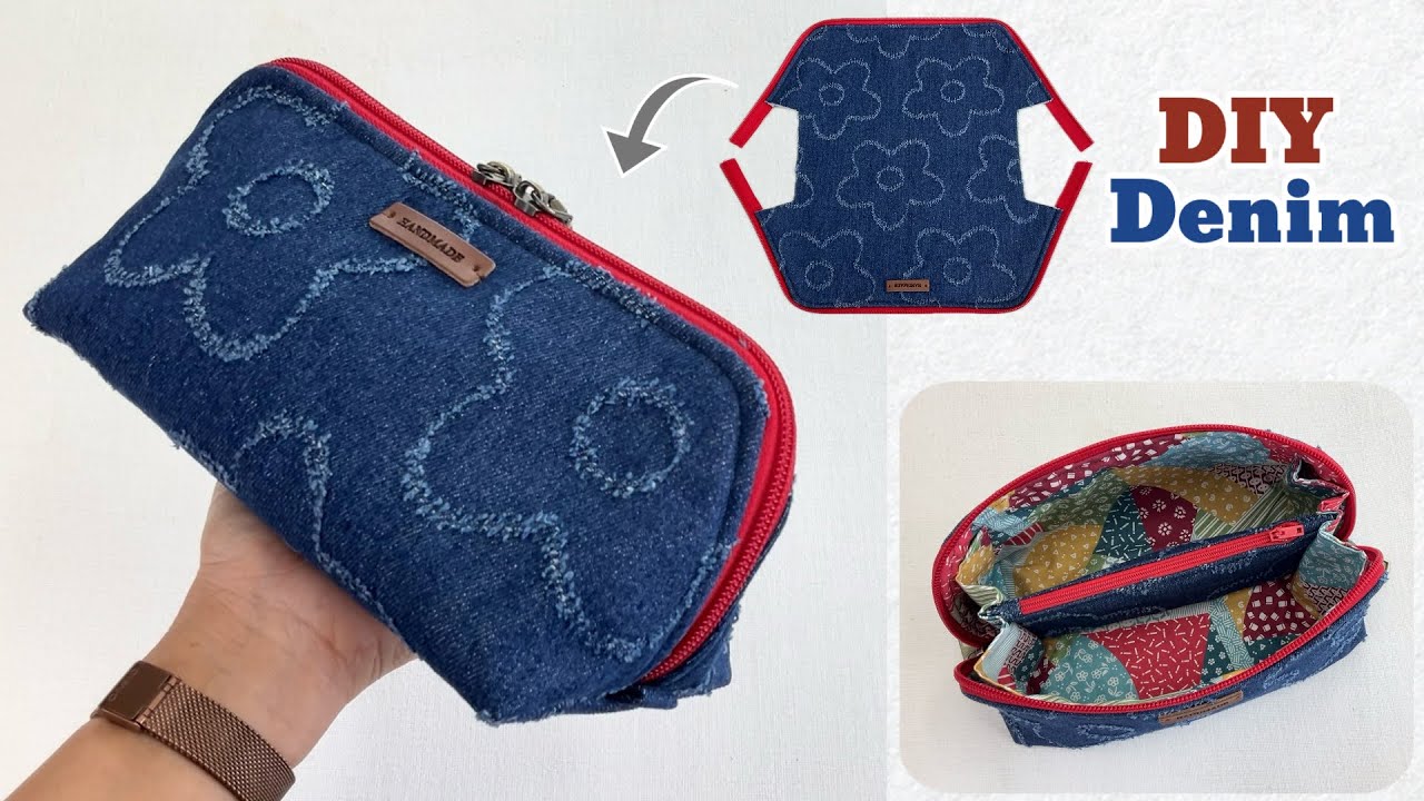 Как сшить косметичку из джинсовой ткани, пошаговый урок по пошиву косметички из обрезков джинсовой