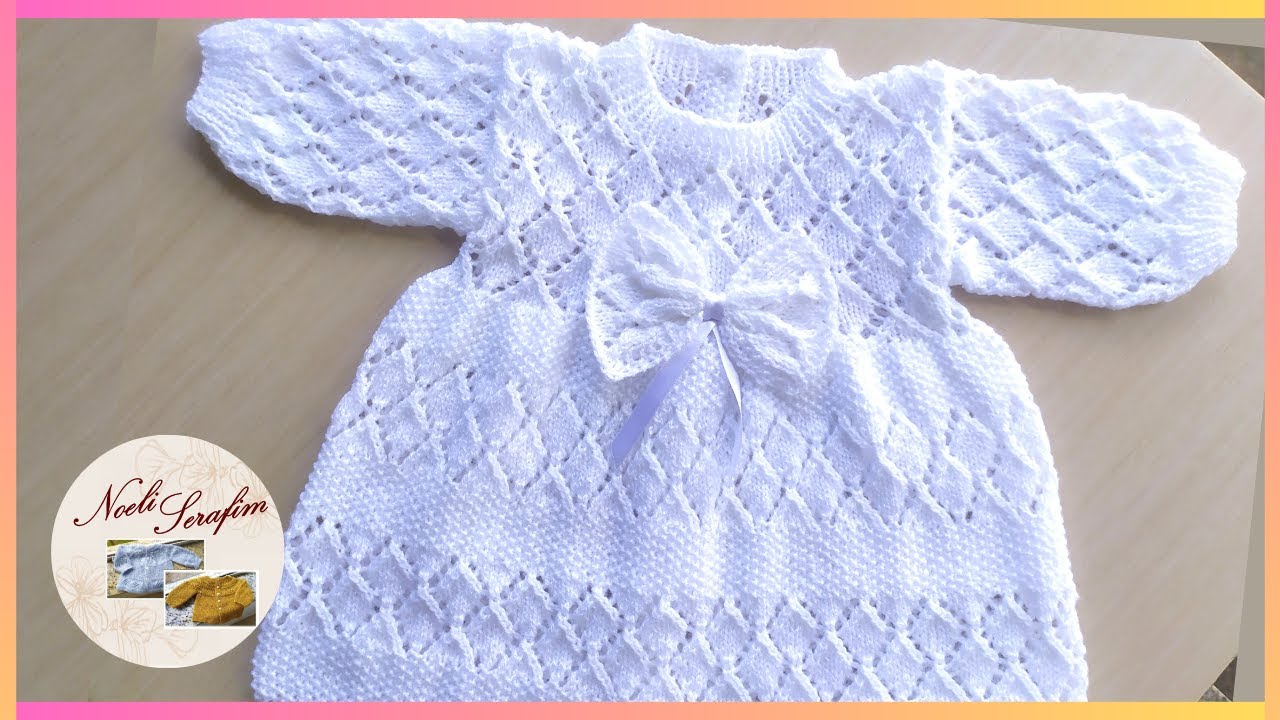 VESTIDO EN DOS AGUJAS PARA BEBÉS DE 0 A 3 MESES MODELO DIAMANTE