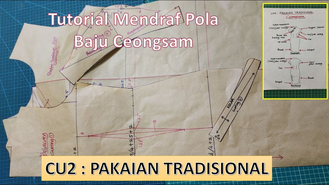 Cara Mendraf Pola Baju Ceongsam Part 1