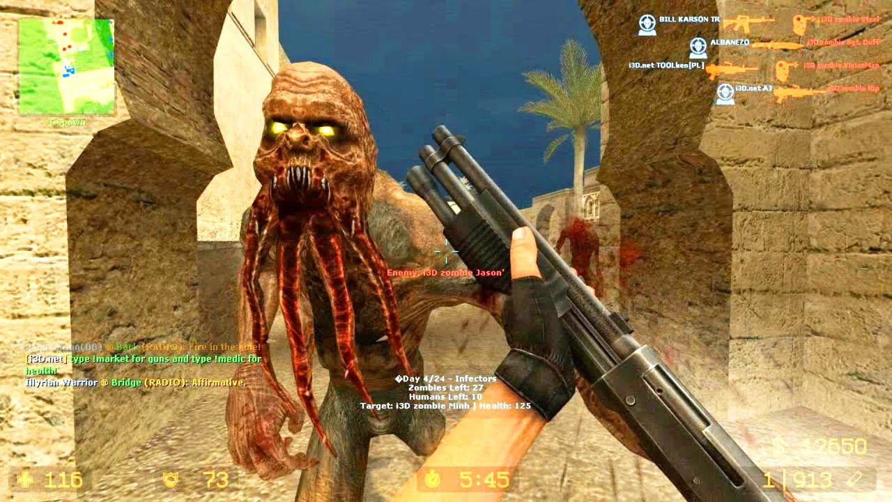 Counter Strike Source - Zombie Riot mod Zombie boss fights - Multiplayer Gameplay on Dust 1 map