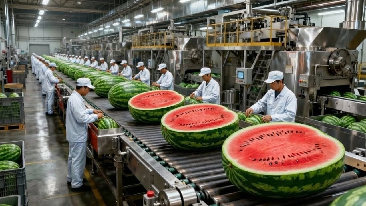 Inside a Modern Watermelon Factory: From Fresh Watermelon to Delicious Desserts (The Whole Process)