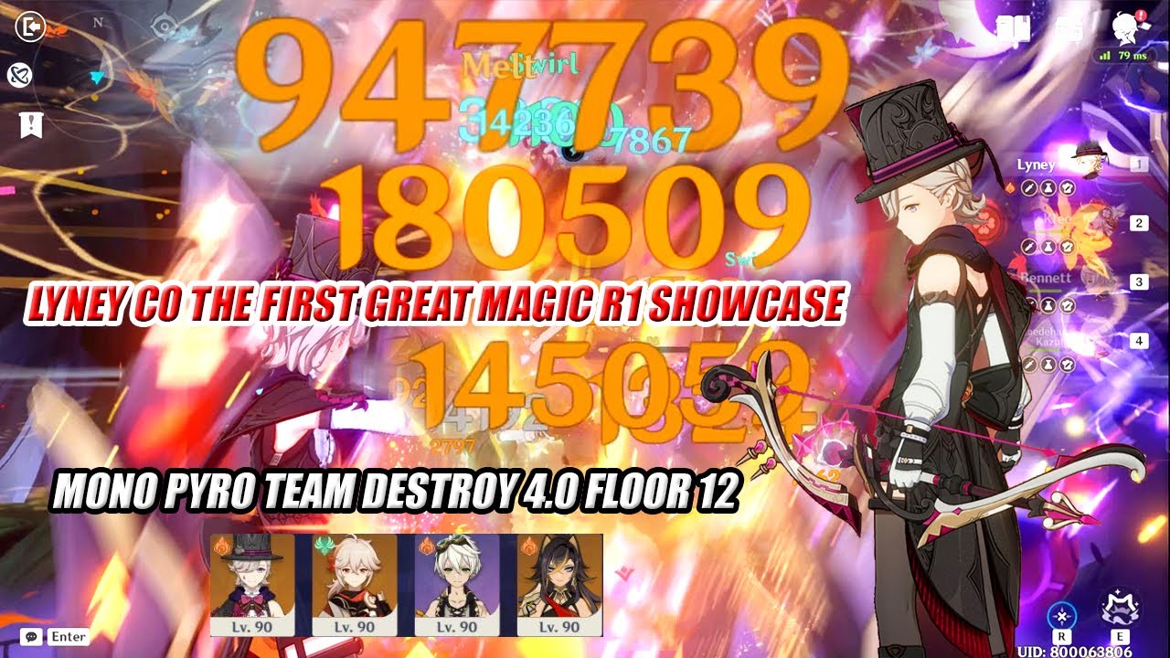 Lyney C0 The First Great Magic R1 400k Charged Atk & 1.4M Nuke - Mono Pyro 4.0 Floor 12 Showcase