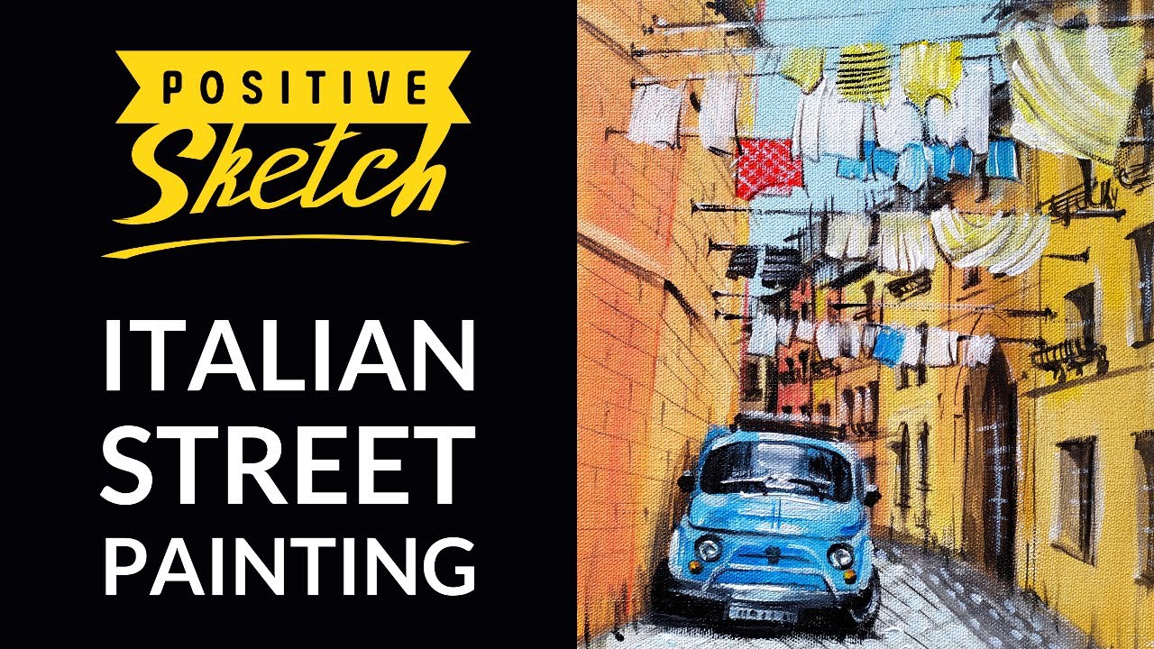 Acrylic painting tutorial, Italian street, Cityscape