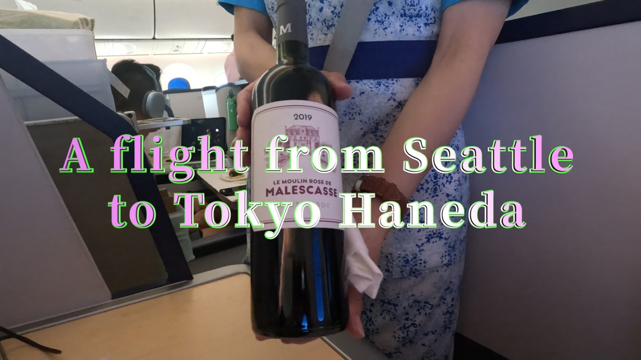 Dubbed in English - Japan's ANA Business class flight from Seattle to Tokyo Haneda