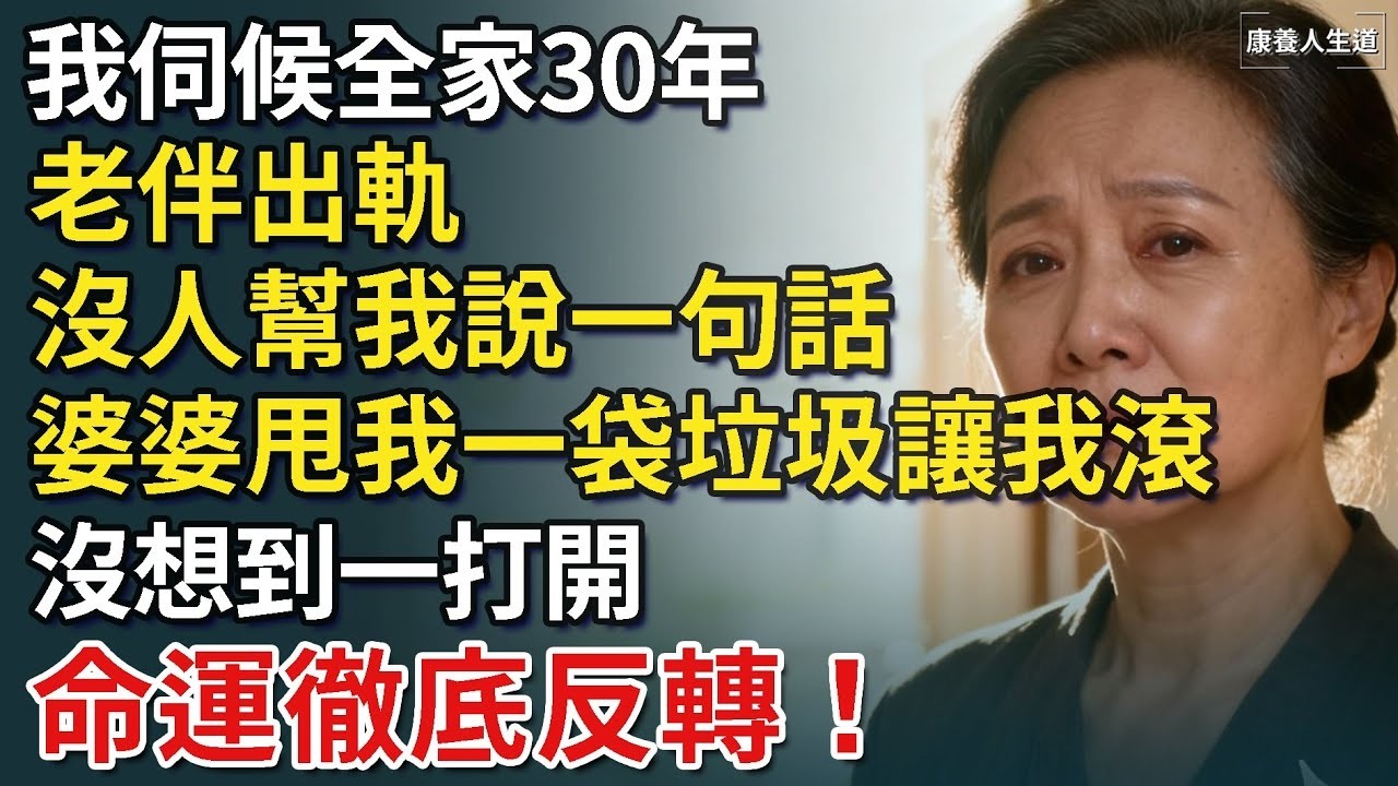 我伺候全家30年，老伴出軌沒人幫我說一句話，婆婆甩我一袋垃圾讓我滾，沒想到一打開，命運徹底反轉！【康養人生道】 #康養人生道 #上了年紀該明白的事 #養老 #聰明老人 #長壽秘密 #延壽