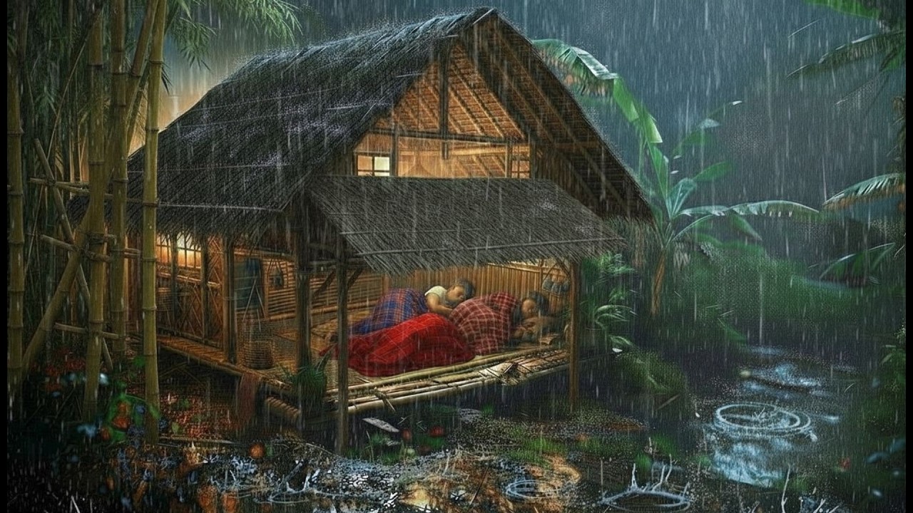 FISHING AT CAMP IN A HEAVY RAIN // struggling to build a bamboo shelter in the swamp