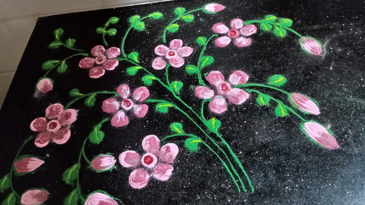 ఫ్రీ హ్యాండ్ రంగోలి 🌿ఈజీ రంగోలి🌿🌼 సింపుల్ రంగోలి 🌿