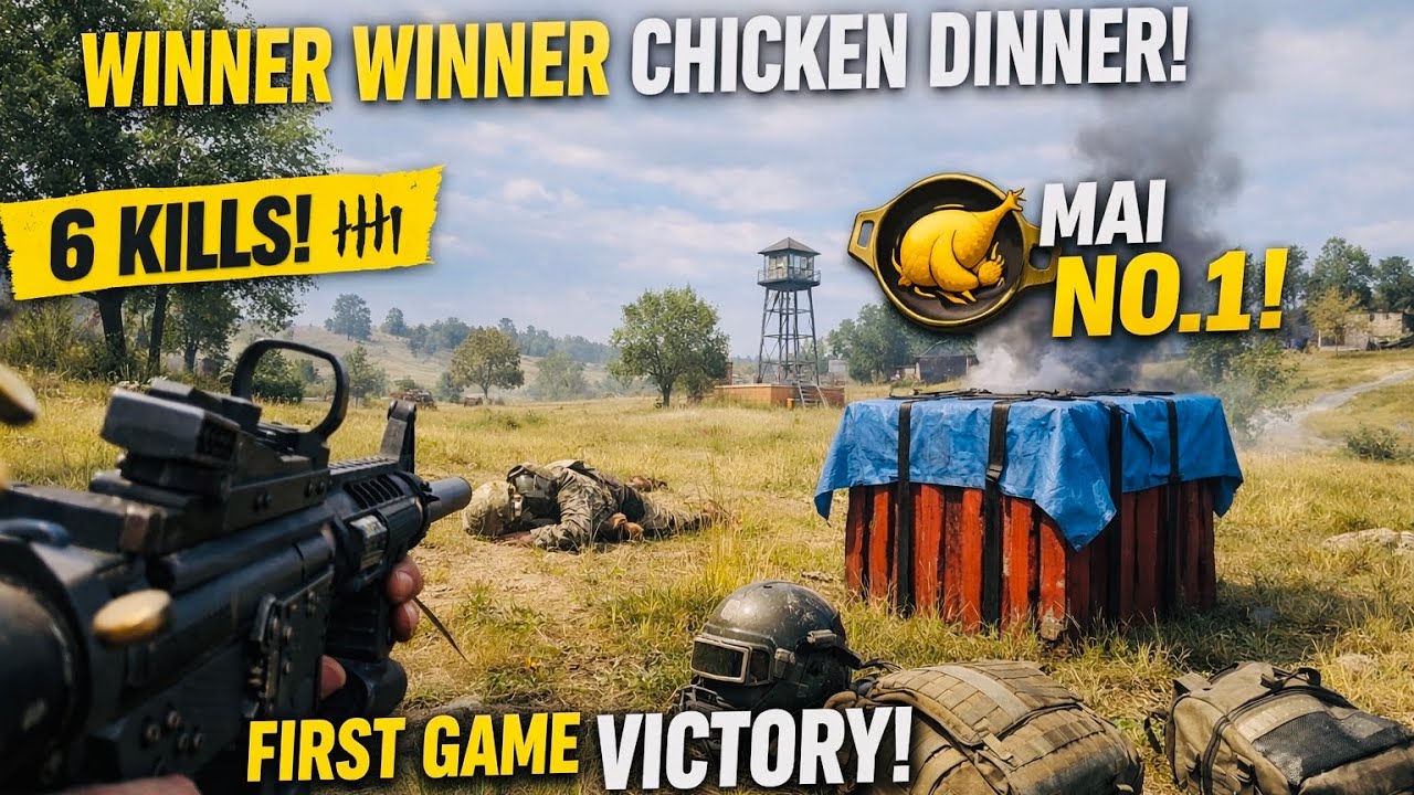 BGMI First Match 🔥 6 Kills + Winner Winner Chicken Dinner 🏆 | Beginner Luck OP 😱